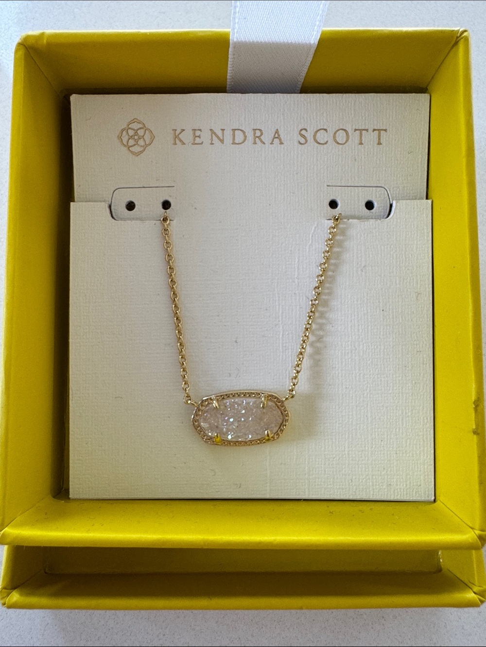 Kendra Scott Gold Necklace with Sparkling Cream Druzy